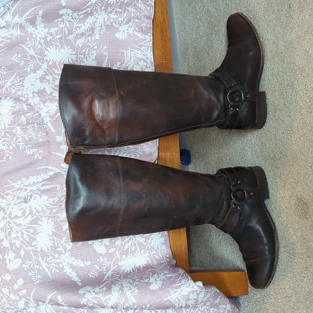FRYE Women's MELISSA BUTTON TALL Boots US 8.5 B Riding winter BROWN Zipper BOOT